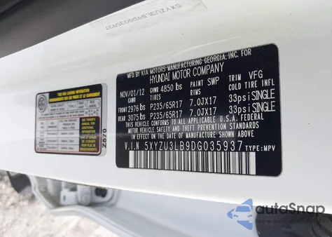 2013 Hyundai Santa Fe Sport from USA, damaged, VIN 5XYZU3LB9DG035937